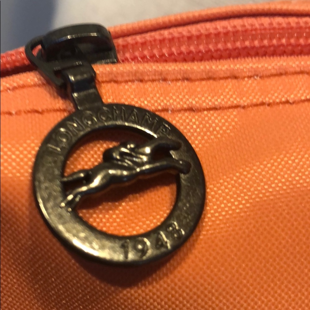 Longchamp Orange Nylon Tote with Brown Leather Trim - Picture 3 of 8